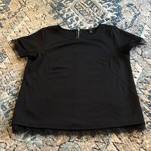 Ann Taylor Black Lace Trim Short Sleeve Top